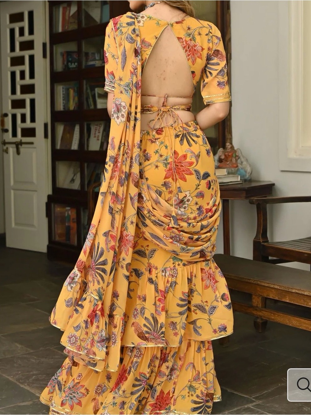Pre-Drapped Ruffled Saree - Picture 3 of 3